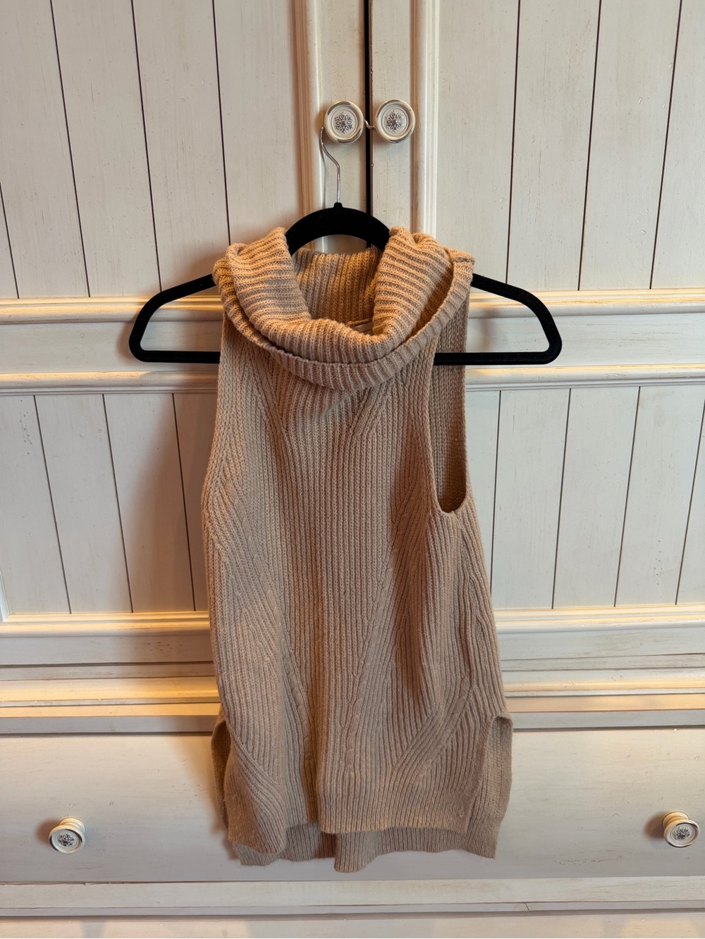 Angel Of The North Sleeveless Cowl Neck Sweater Vest - Beige